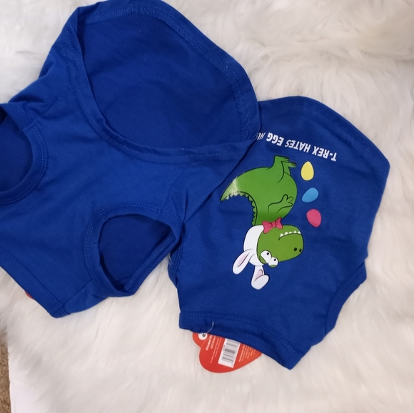 2 Pcs Easter Bunny Dog/Cat Outfit Includes FREE Dental Squeaky Fetch Anxiety Toy - Picture 7 of 16